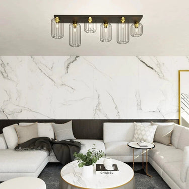 BARN 6-lichts plafondlamp - Zwart met gouden accenten