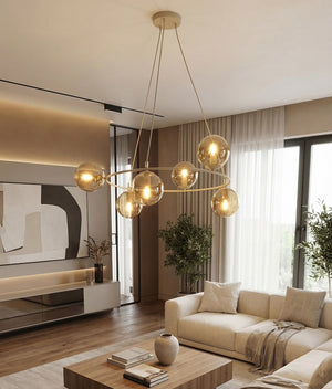 Azura hanglamp amber glas 6-lichts amber