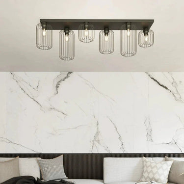 BARN 6-lichts plafondlamp - Zwart metalen draadkappen