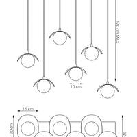 Ritual hanglamp wit glas 6-lichts mokka