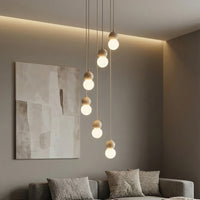 Loop hanglamp wit glas 6-lichts mokka naturel