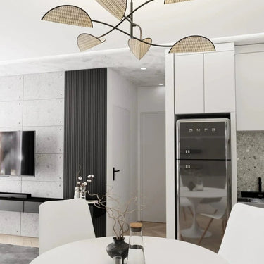 LOTUS 6-lichts hanglamp - Naturel bladvormige kappen