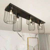 BARN 6-lichts plafondlamp - Zwart metalen draadkappen - afbeelding 2