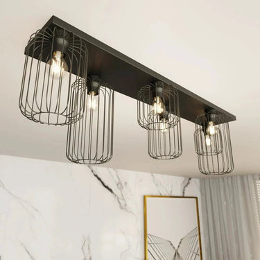 BARN 6-lichts plafondlamp - Zwart metalen draadkappen