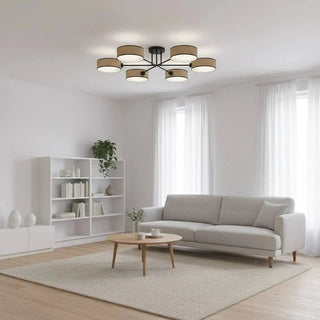 MAGA 6-lichts plafondlamp - Zwart rattan plafondlamp met kap - sfeervol in een Japandi interieur