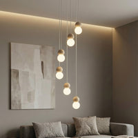 Loop hanglamp wit glas 6-lichts naturel