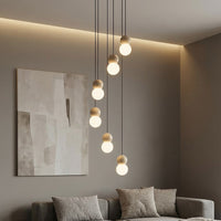Loop hanglamp wit glas 6-lichts zwart naturel