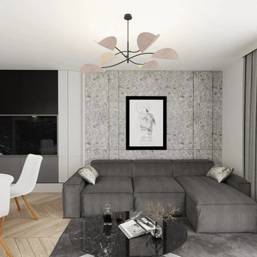 LOTUS 6-lichts hanglamp - Grijs textiel