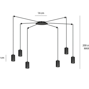 TRAKER 6-lichts hanglamp - Zwart