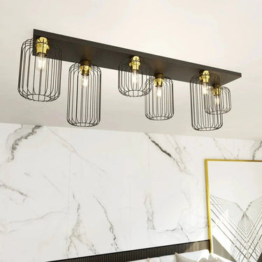 BARN 6-lichts plafondlamp - Zwart met gouden accenten