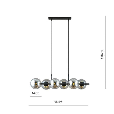 RORY 6-lichts hanglamp - Smoked glas