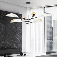 VENE 6-lichts hanglamp - Wit/goud stoffen kappen - afbeelding 2