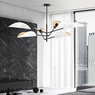 VENE 6-lichts hanglamp - Wit/goud stoffen kappen
