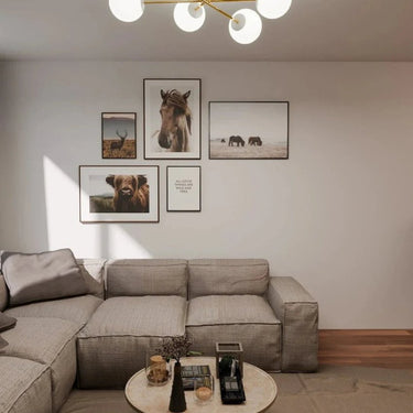 MAGNUM 6-lichts plafondlamp - Wit glas - Goud frame
