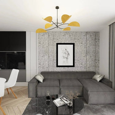LOTUS 6-lichts hanglamp - Mosterd textiel