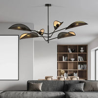 VENE 6-lichts hanglamp - Zwart/goud textiel hanglamp met lampenkap - afbeelding 5