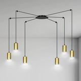 Mooier Thuis - TRAKER 6-lichts hanglamp - Zwart goud frame hanglamp met lampenkap - sfeervol in een Modern interieur