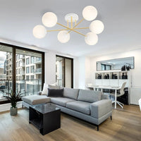 MAGNUM 6-lichts plafondlamp - Wit glas - Goud frame plafondlamp met ronde bol - afbeelding 8