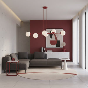 Magnus hanglamp opaalwit glas 6-lichts bordeaux