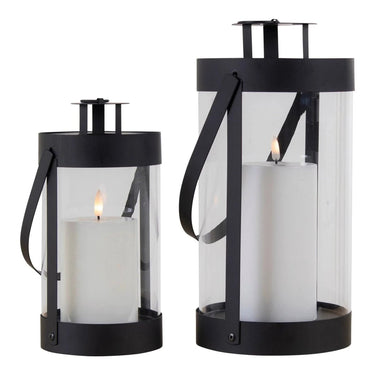 Bondi lantaarn van staal en glas 2 stuks - zwart - Ø12 × 24 cm