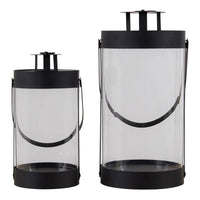 House of Nordic Bondi lantaarn van staal en glas 2 stuks - zwart - Ø12 × 24 cm