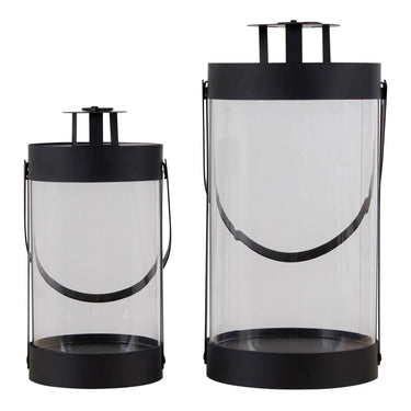 Bondi lantaarn van staal en glas 2 stuks - zwart - Ø12 × 24 cm