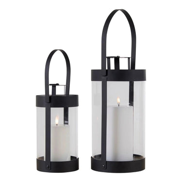 Bondi lantaarn van staal en glas 2 stuks - zwart - Ø12 × 24 cm