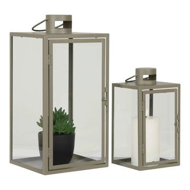 Corfu lantaarn van staal en glas 2 stuks - groen - 13 × 13 × 195 cm