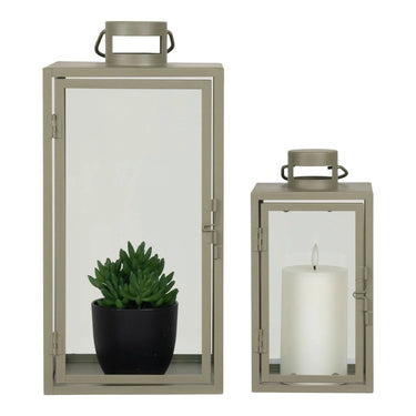 Corfu lantaarn van staal en glas 2 stuks - groen - 13 × 13 × 195 cm