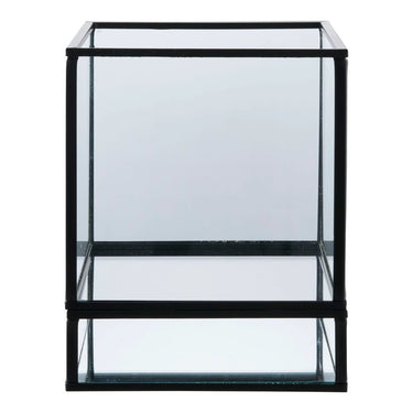 Hurricane windlicht van glas en metaal - zwart - 12 × 12 × 15 cm