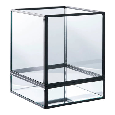 Hurricane windlicht van glas en metaal - zwart - 12 × 12 × 15 cm