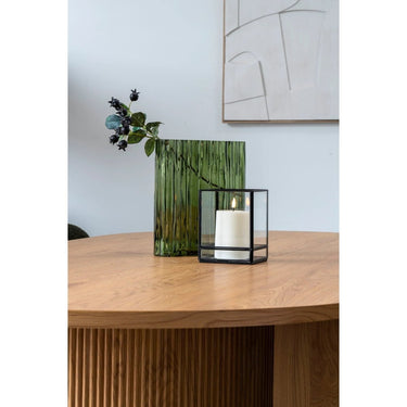 Hurricane windlicht van glas en metaal - zwart - 12 × 12 × 15 cm