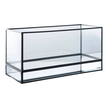 Windlicht van glas en metaal - zwart - 30 × 12 × 15 cm