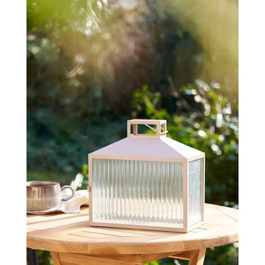Lucca lantaarn van glas en metaal - beige/grijs - 26 × 13 × 26 cm