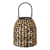 Pinto lantaarn van polyrattan en waterhyacint - naturel/zwart - Ø24 × 28 cm - Mooier Thuis