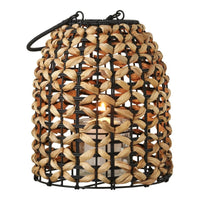 House of Nordic Pinto lantaarn van polyrattan en waterhyacint - naturel/zwart - Ø24 × 28 cm
