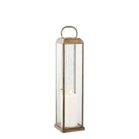 House of Nordic Herslev lantaarn van glas en metaal - antieke messinglook - 12 × 12 × 49 cm - Mooier Thuis