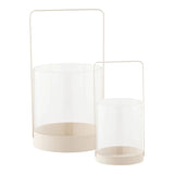 Windlicht van glas en metaal 2 stuks - beige - Ø12 × 25 cm - Ø12 × H25 cm - Mooier Thuis