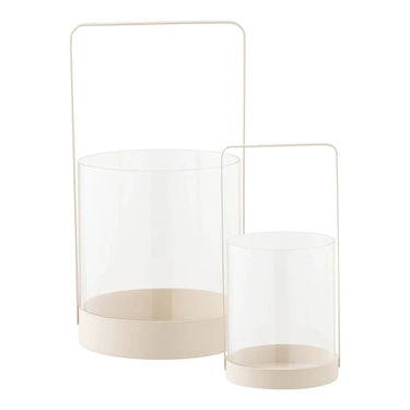 Windlicht van glas en metaal 2 stuks - beige - Ø12 × 25 cm