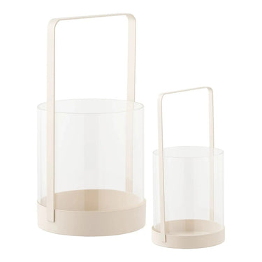 Windlicht van glas en metaal 2 stuks - beige - Ø12 × 25 cm