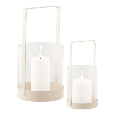 Windlicht van glas en metaal 2 stuks - beige - Ø12 × 25 cm