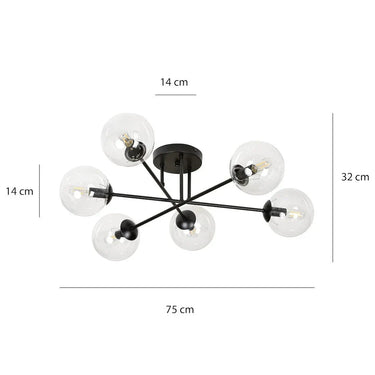 BRANDY 6B 6-lichts plafondlamp - Helder glas