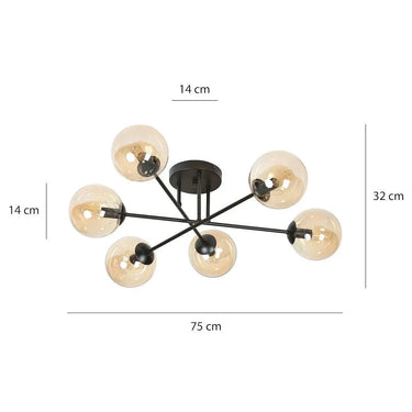 BRENDI 6B 6-lichts plafondlamp - Amber glas