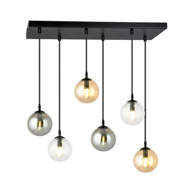 COSMO 6-lichts hanglamp - Mix glazen kappen