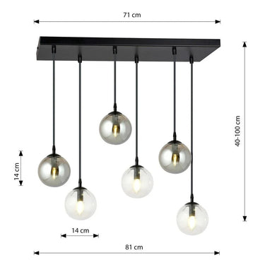 COSMO 6-lichts hanglamp - Smoked glas en helder