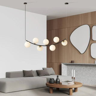 RITZ 7-lichts hanglamp - Wit glas - Zwart frame hanglamp met ronde bol - bestellen bij Mooier Thuis