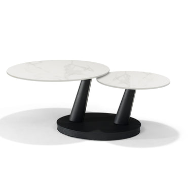 Couchtisch Antares - Deckstone Weiß - 2 drehbare Platten