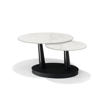 Couchtisch Antares - Deckstone Weiß - 2 drehbare Platten
