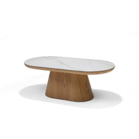 Salontafel DELOS - Deckstone Wit - Eiken Kolomvoet 120x60 cm - Mooier Thuis