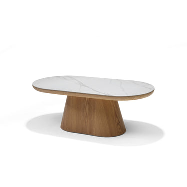 Couchtisch DELOS - Deckstone Weiß - Eiche Säulenfuß 120x60 cm
